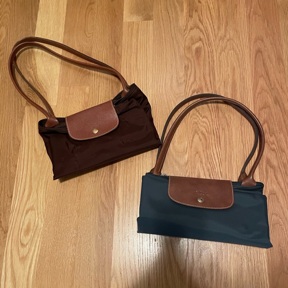 Large Le Pliage Tote (2) EUC brown and blue